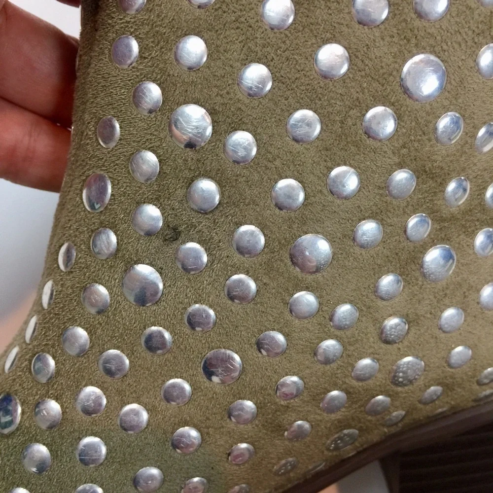 Mackin J Khaki Silver Studded Booties Size 7